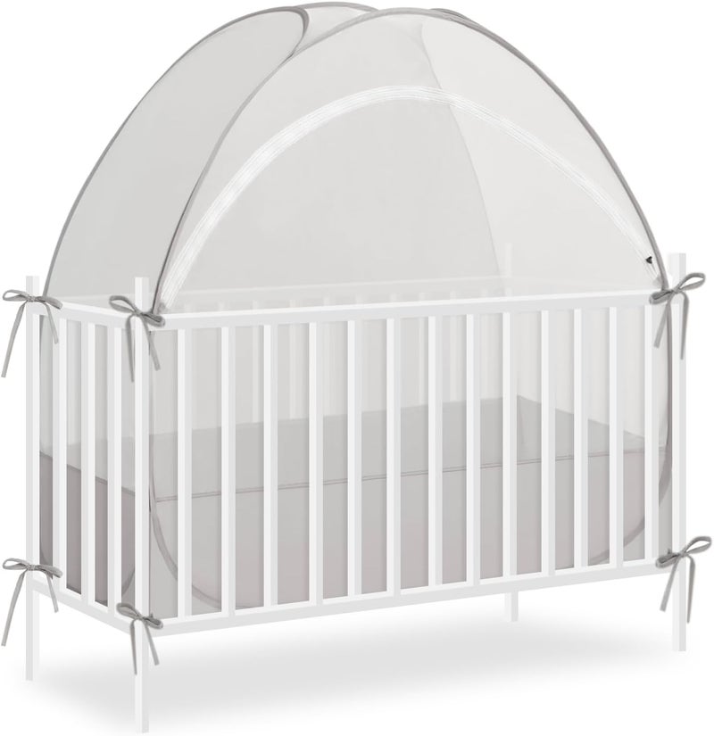 Akiky Large Pop Up Mosquito Net Crib Tent to Keep Baby from Climbing Out Baby Girl Netting Cover Canopy for Naps at Home&Traveling(Gray) - Image 1